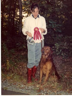 Betsy with one of the Sutherlands' award-winning dogs